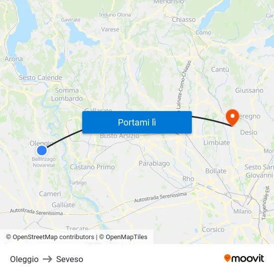 Oleggio to Seveso map