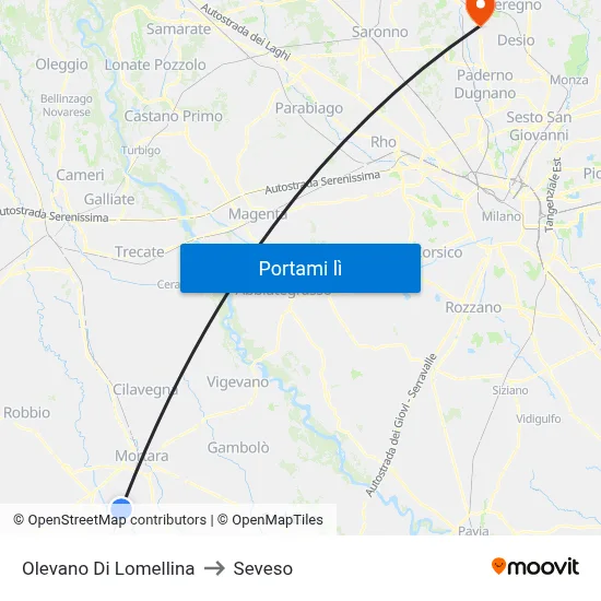 Olevano Di Lomellina to Seveso map