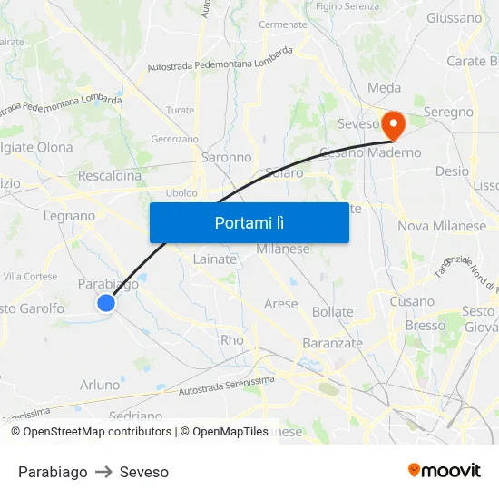 Parabiago to Seveso map