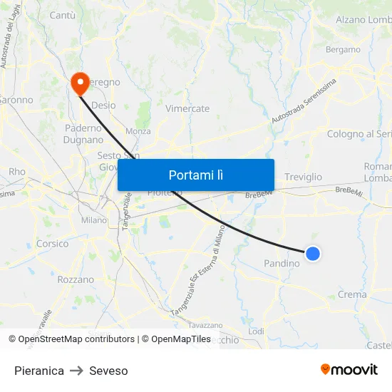 Pieranica to Seveso map