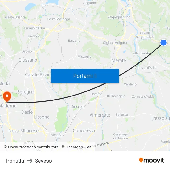 Pontida to Seveso map