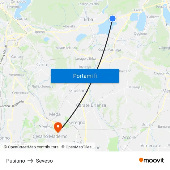 Pusiano to Seveso map