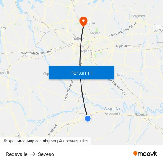 Redavalle to Seveso map