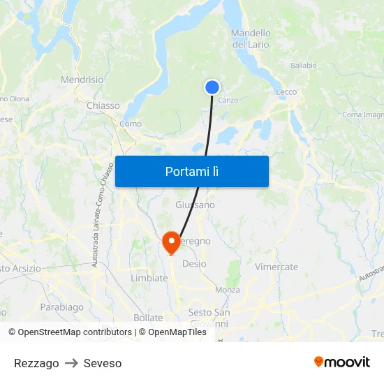 Rezzago to Seveso map