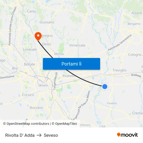 Rivolta D' Adda to Seveso map