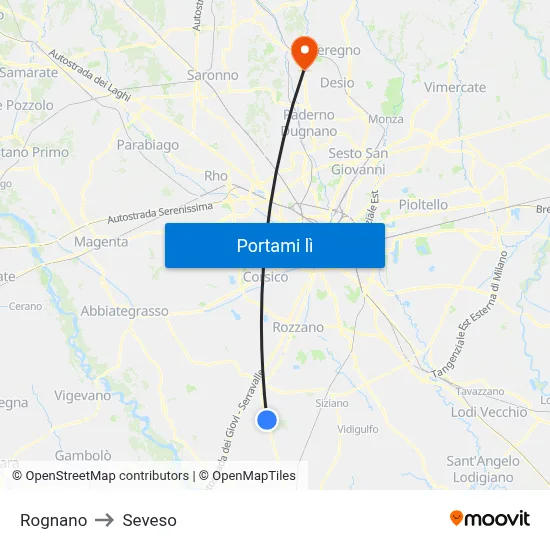 Rognano to Seveso map