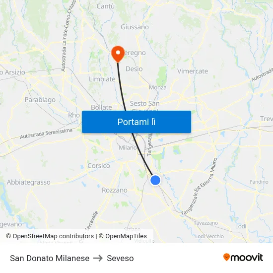 San Donato Milanese to Seveso map