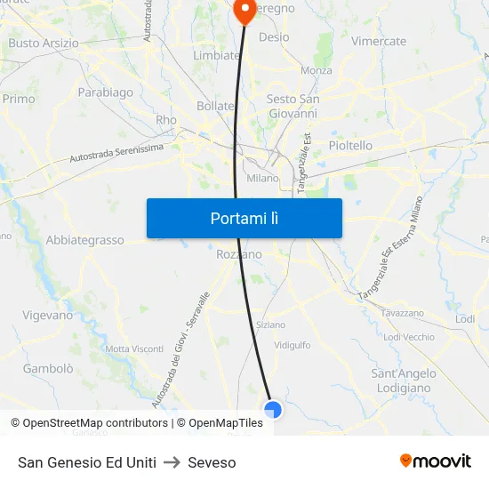 San Genesio Ed Uniti to Seveso map