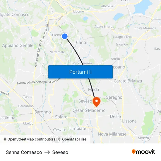 Senna Comasco to Seveso map