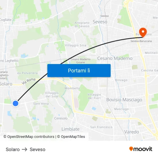 Solaro to Seveso map