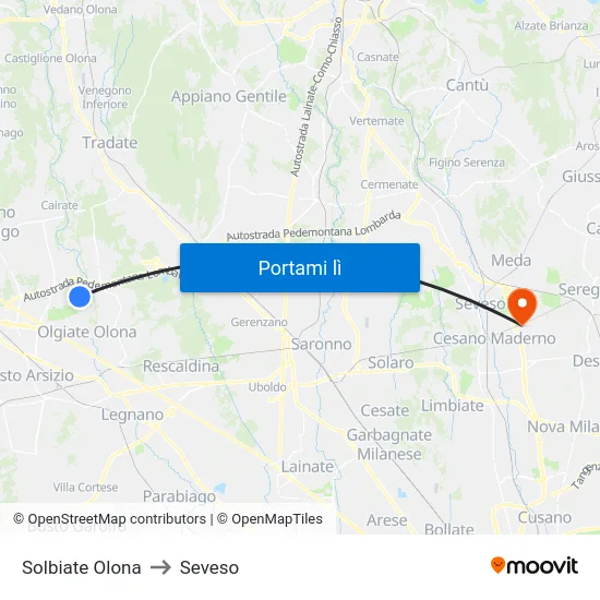 Solbiate Olona to Seveso map