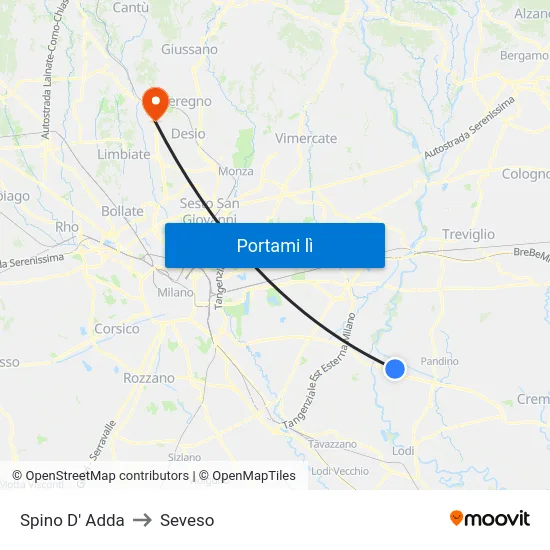 Spino D' Adda to Seveso map