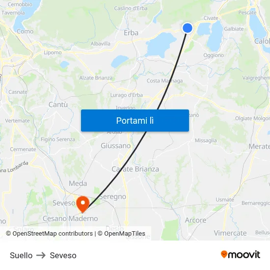 Suello to Seveso map