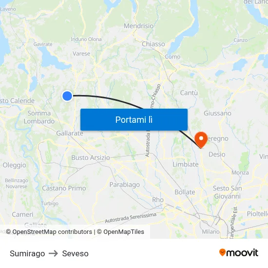 Sumirago to Seveso map