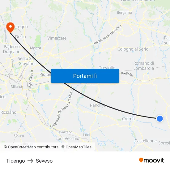 Ticengo to Seveso map