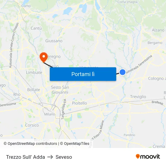 Trezzo Sull' Adda to Seveso map