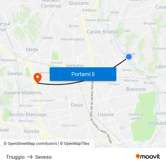 Triuggio to Seveso map