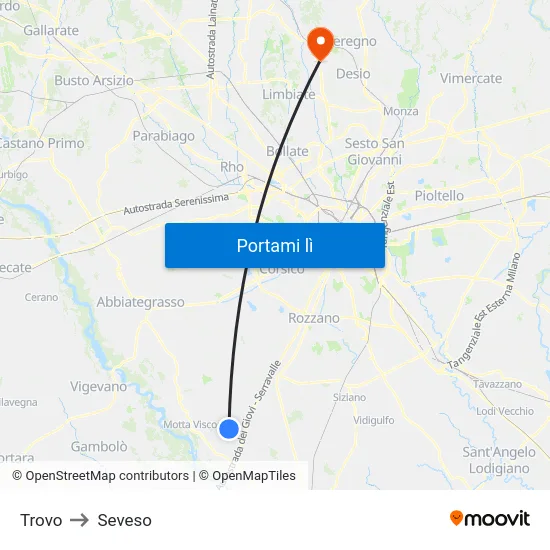Trovo to Seveso map