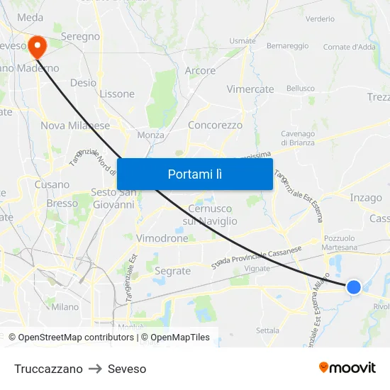 Truccazzano to Seveso map