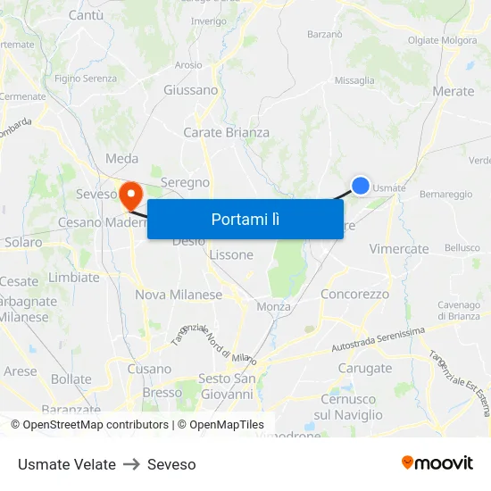 Usmate Velate to Seveso map
