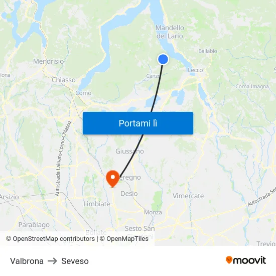 Valbrona to Seveso map