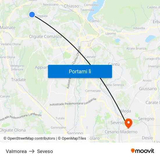 Valmorea to Seveso map