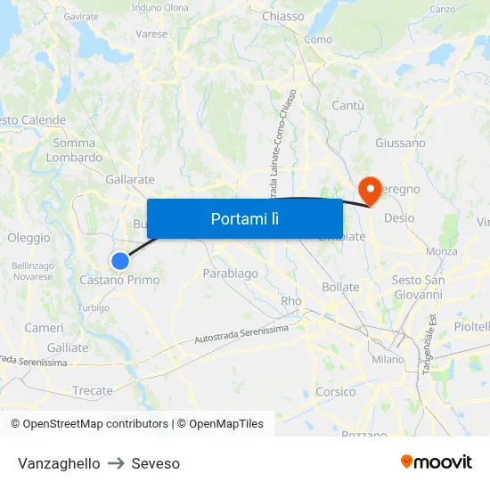 Vanzaghello to Seveso map