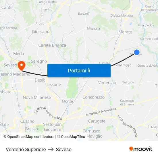 Verderio Superiore to Seveso map