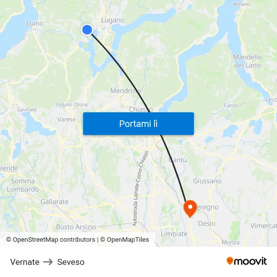 Vernate to Seveso map