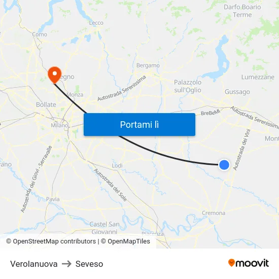 Verolanuova to Seveso map