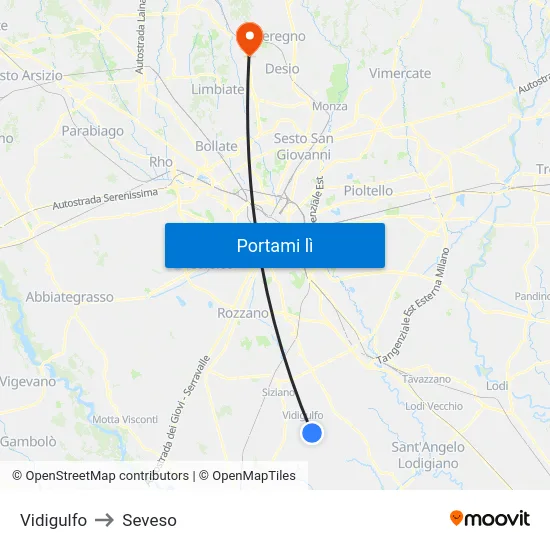 Vidigulfo to Seveso map