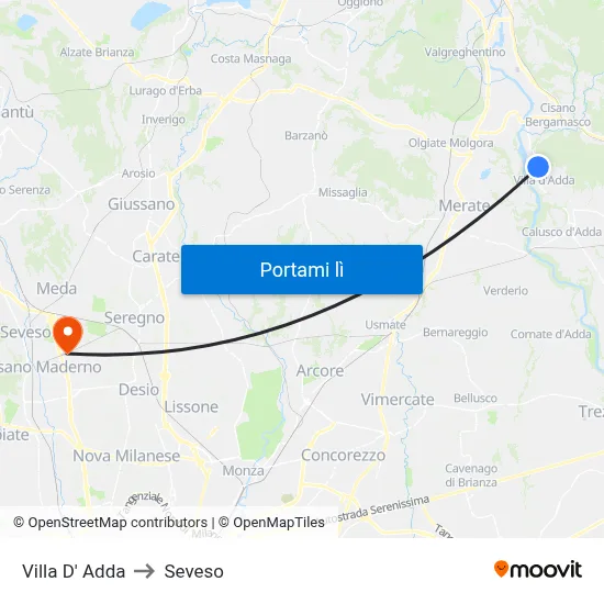 Villa D' Adda to Seveso map