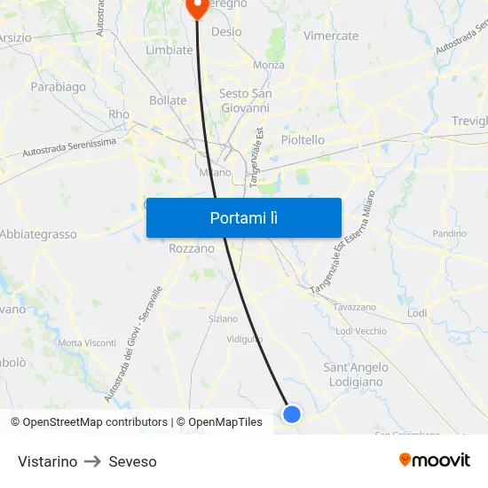 Vistarino to Seveso map
