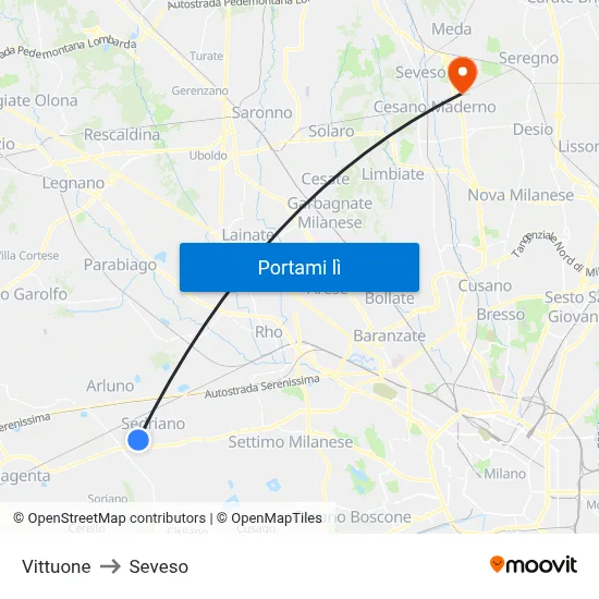 Vittuone to Seveso map