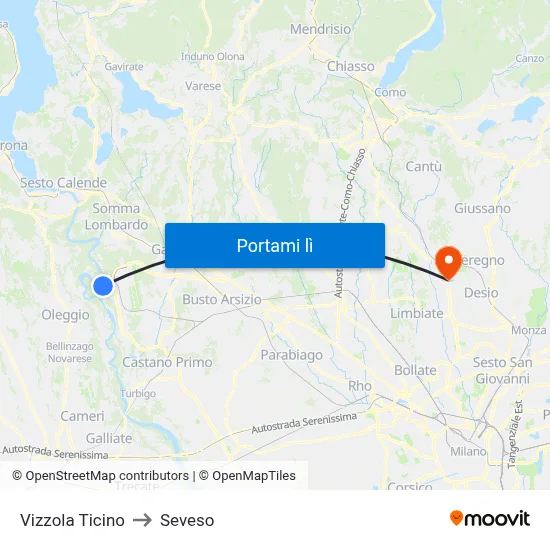 Vizzola Ticino to Seveso map