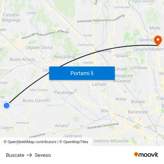 Buscate to Seveso map