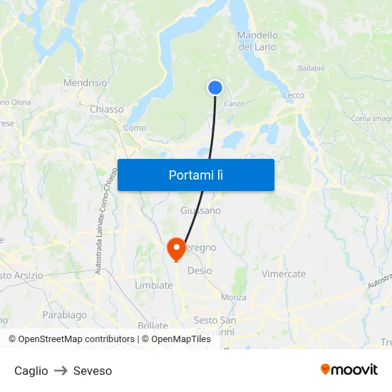 Caglio to Seveso map
