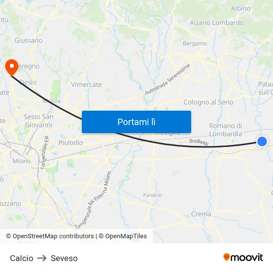 Calcio to Seveso map