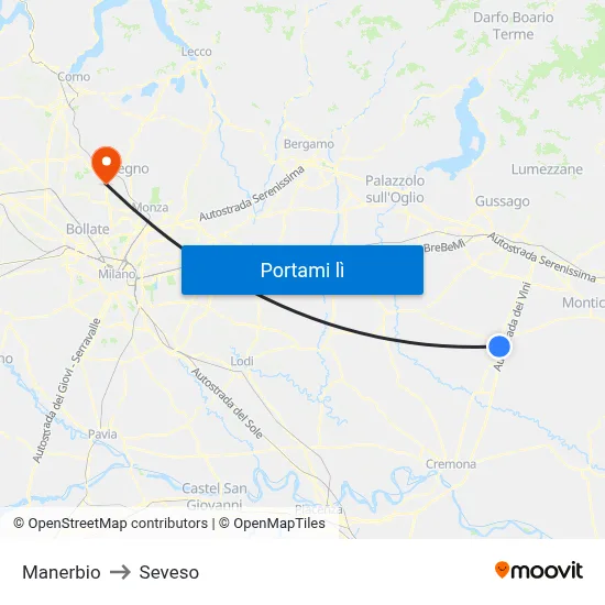 Manerbio to Seveso map