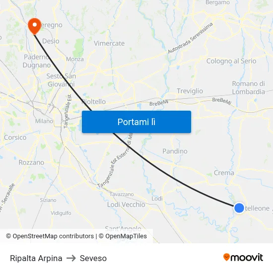 Ripalta Arpina to Seveso map