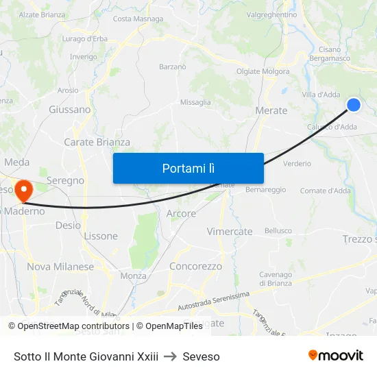 Sotto Il Monte Giovanni Xxiii to Seveso map