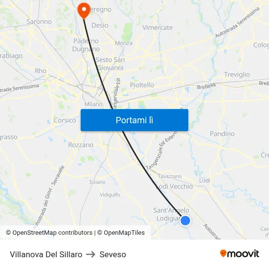 Villanova Del Sillaro to Seveso map