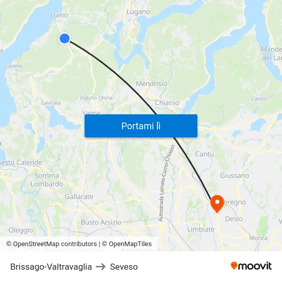 Brissago-Valtravaglia to Seveso map
