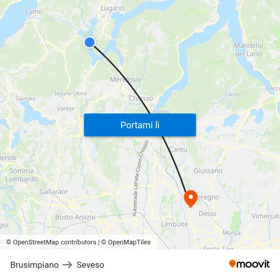 Brusimpiano to Seveso map