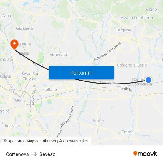 Cortenova to Seveso map
