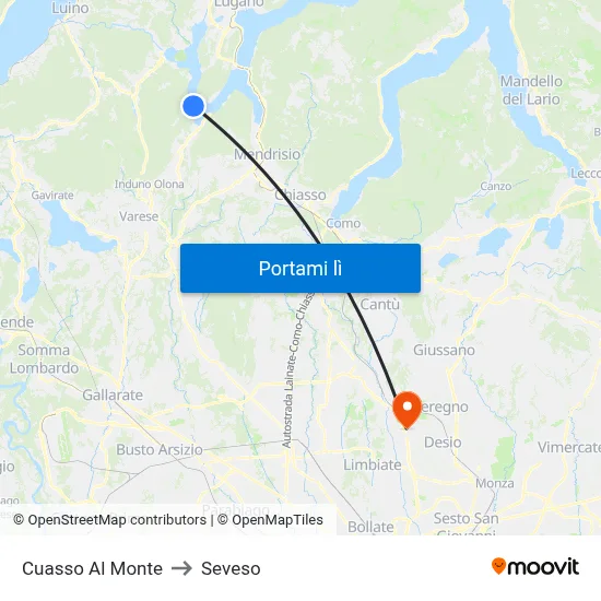 Cuasso Al Monte to Seveso map