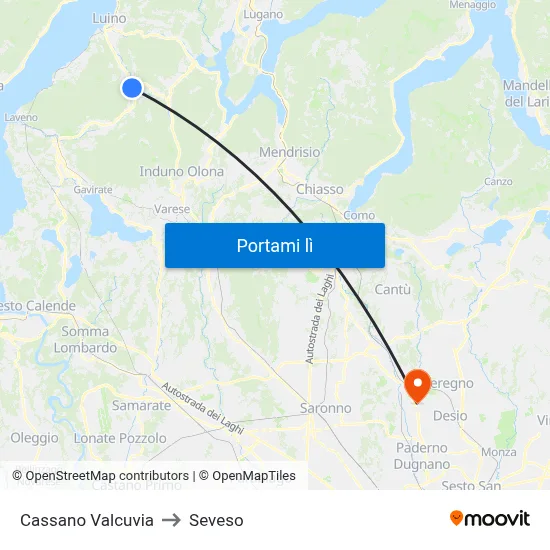 Cassano Valcuvia to Seveso map
