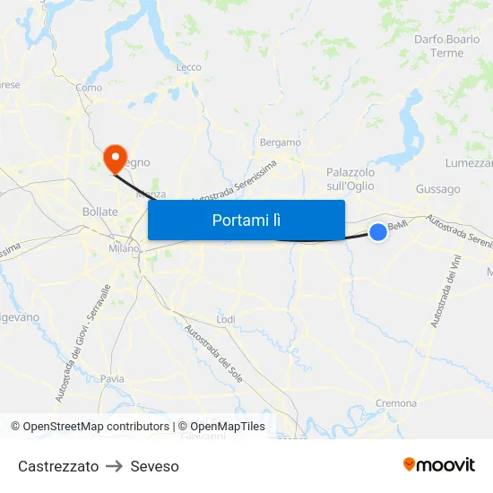 Castrezzato to Seveso map