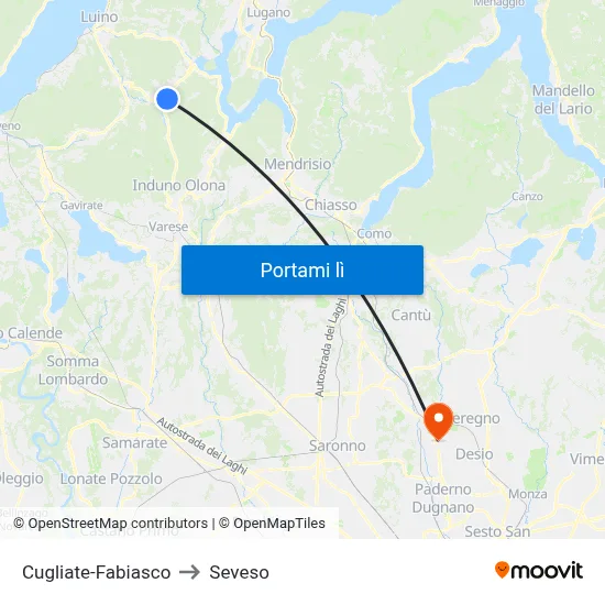 Cugliate-Fabiasco to Seveso map