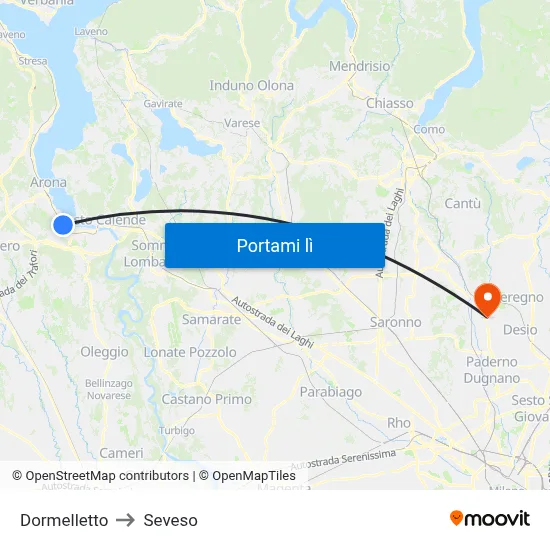 Dormelletto to Seveso map